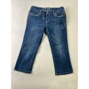 LA Idol USA Womens‎ 9 Denim Capri Jeans Medium Wash Rhinestone Contrast Stitch
